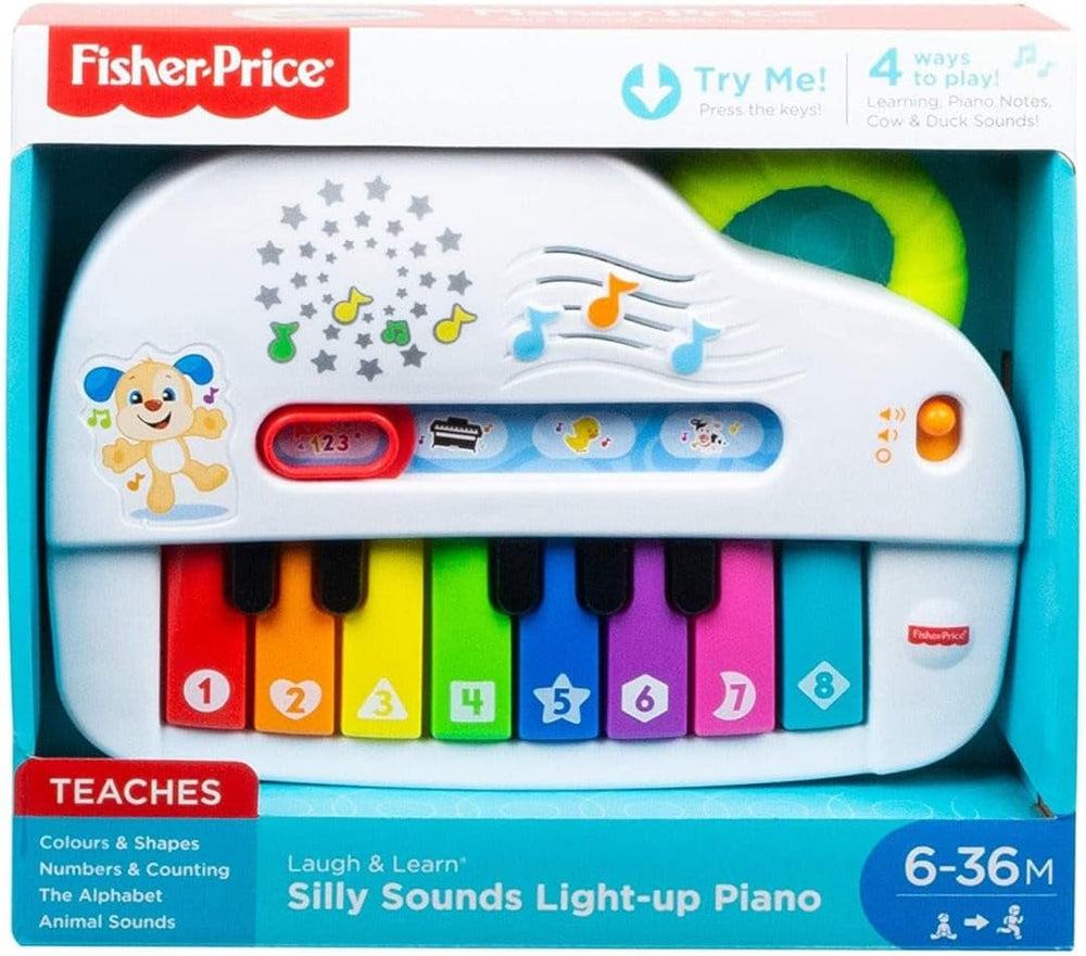 Fisher-Price Baby's first keyboard - pian portabil de jucărie cu 4 opțiuni de redare, cântece, lumini și sunete, învățare jucăușă, versiune: UK-English , GFK04 Jucarii Bebe Naty Shop