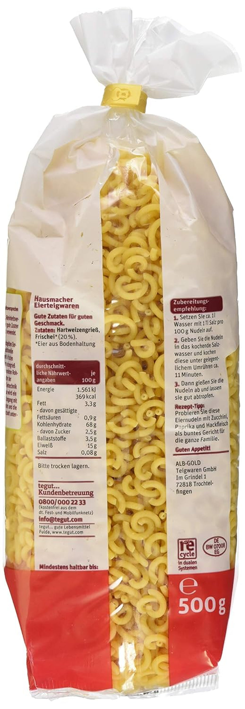 tegut... Tăiței cu ou și spaghete tip furculiță, 1 x 500 g