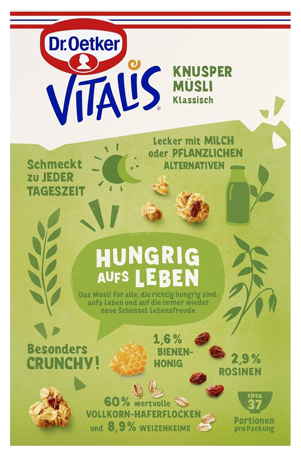 Dr. Oetker Vitalis muesli crocant clasic: pachet mare de muesli crocant pentru micul dejun cu stafide, pachet de 1, 1,5 kg
