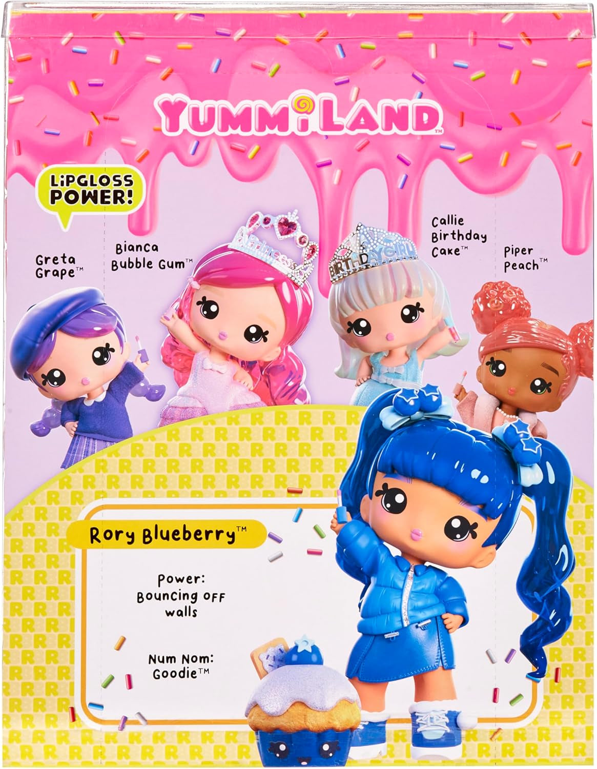Yummiland Large Doll und Num Nom Lipgloss Pet - Rory Blueberry und Goodie - Duftende Puppe mit DIY Lipgloss-Set - Geeignet für Kinder ab 4 Jahren
