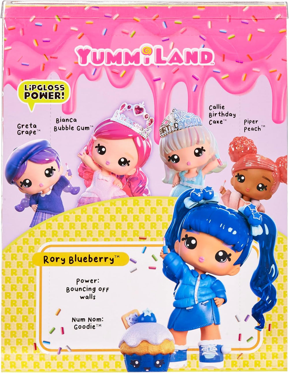 Yummiland Large Doll und Num Nom Lipgloss Pet - Rory Blueberry und Goodie - Duftende Puppe mit DIY Lipgloss-Set - Geeignet für Kinder ab 4 Jahren