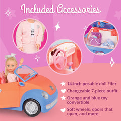 Glitter Girls - Fifer & GG Cabrio - 36 cm Puppe & Fahrzeug-Paket - Orangefarbener Oldtimer - 3 Jahre +