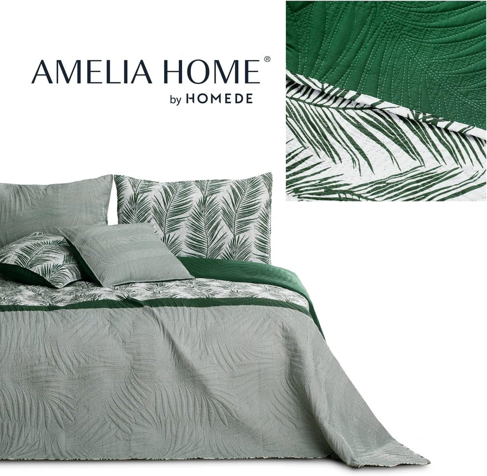 Ameliahome Cuvertură de pat Cuvertură de pat 170X210 Cm Două fețe Ușor de îngrijit Cuvertură de pat Model de plante Verde Alb Tropical Bonaire Paturi si Cuverturi Besuche den AmeliaHome-Store