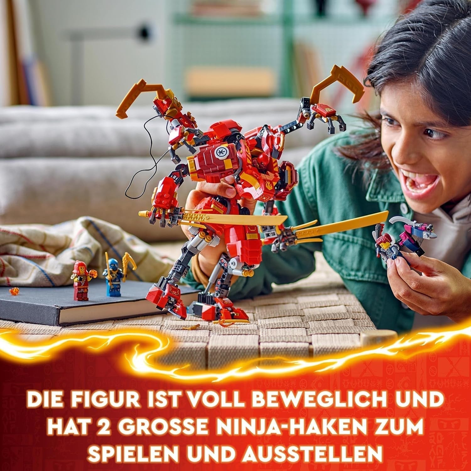 LEGO NINJAGO Kai's Ninja Climbing Mech Set, Jucărie Ninja cu figurină de acțiune construibilă și 4 mini figurine, set de aventură pentru copii, cadou de ziua de naștere pentru băieți și fete de 9 ani 71812 Seturi de constructie Besuche den LEGO-Store