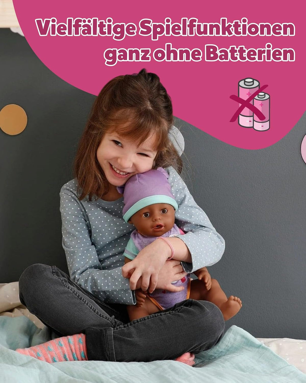 BABY Born Eva - păpușă bebeluș 43 cm - 10 funcții, inclusiv accesorii și saltea - Funcționează complet fără baterii - Potrivită pentru copii cu vârsta de 3 ani și peste