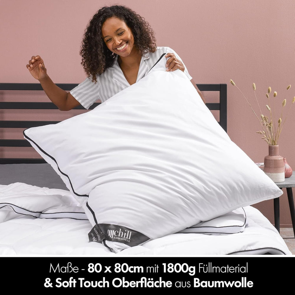 Pernă 80X80 Cm - design 2 în 1 - pernă în pernă - pernă de dormit mare respirabilă și lavabilă și 100% vegană - 2 perne 3 opțiuni - pernă cu umplutură 600G & 1200G Perne standard Naty Shop