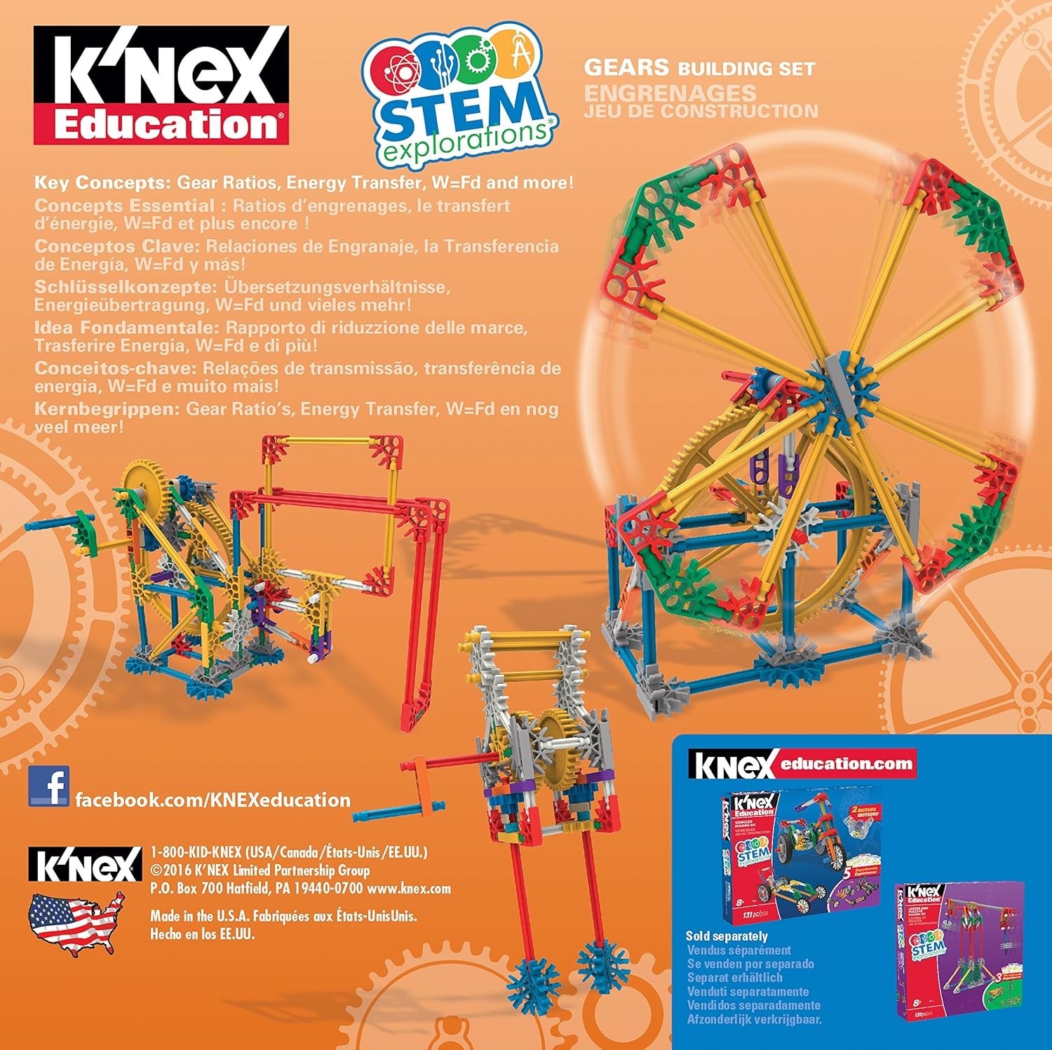 MINT-Forschung Getriebe-Baukastenset, K'NEX Bildung, Basic Fun, 79318, Lernset mit 3 funktionierenden Designs, Technik für Kinder, Konstruktionsspielzeug für Jungen und Mädchen Ab 8 Jahren
