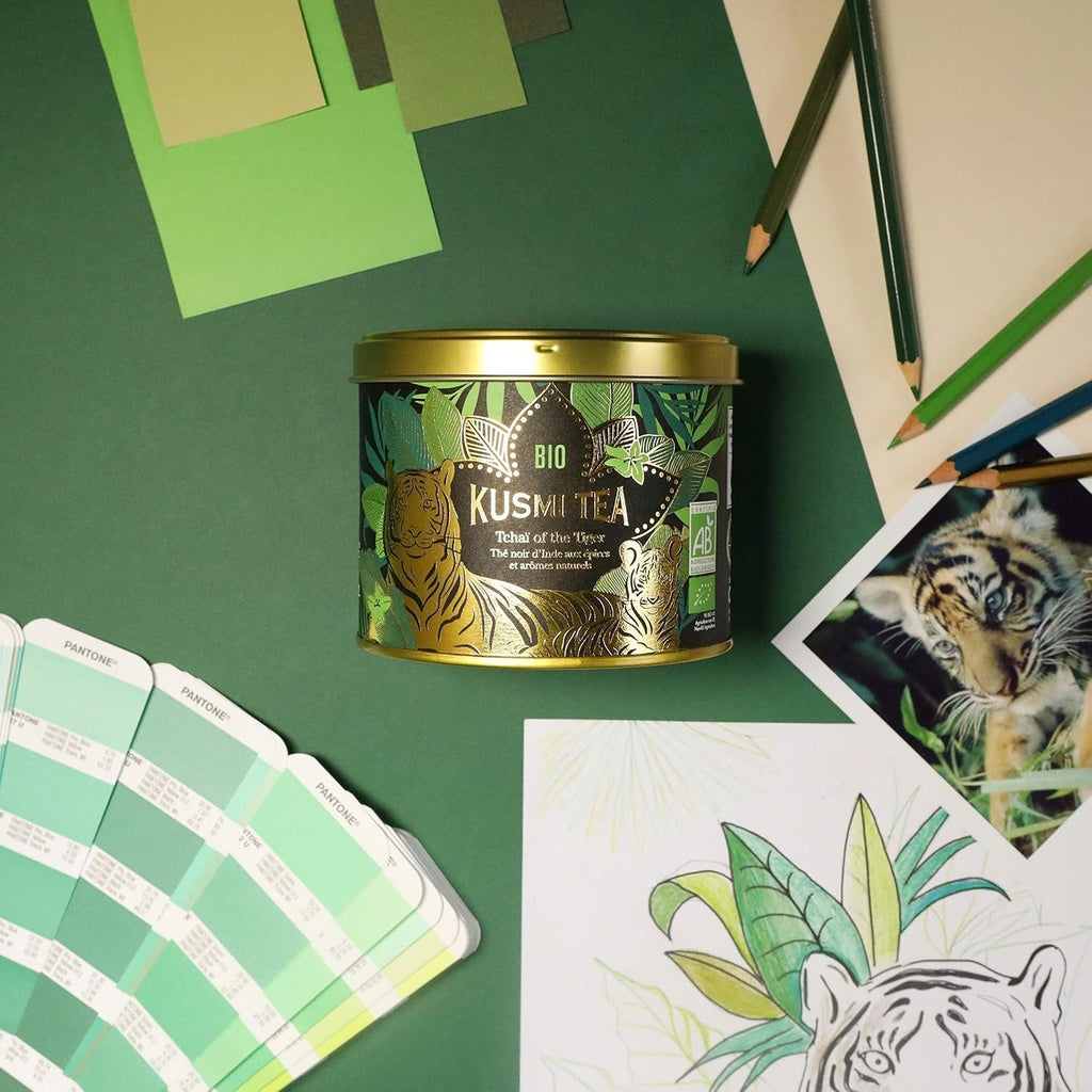 Kusmi Tea - Tchaï of the Tiger - Ceai negru indian organic cu condimente - Ceai Chai - în colaborare cu WWF - Ceai vrac - cutie metalică de 100 g - cantitate pentru aproximativ 50 de cești
