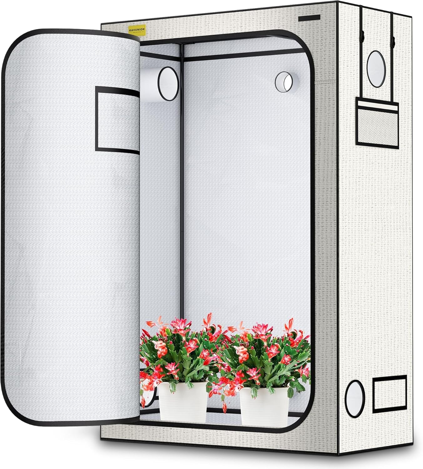 Cort de creștere 60x60x180cm, material Oxford 600D cu folie reflectorizantă de poliester, tuburi de oțel de 22 mm, orificii de ventilație și ferestre de vizualizare, corturi de creștere pentru hidroponie, sere și grădini interioare