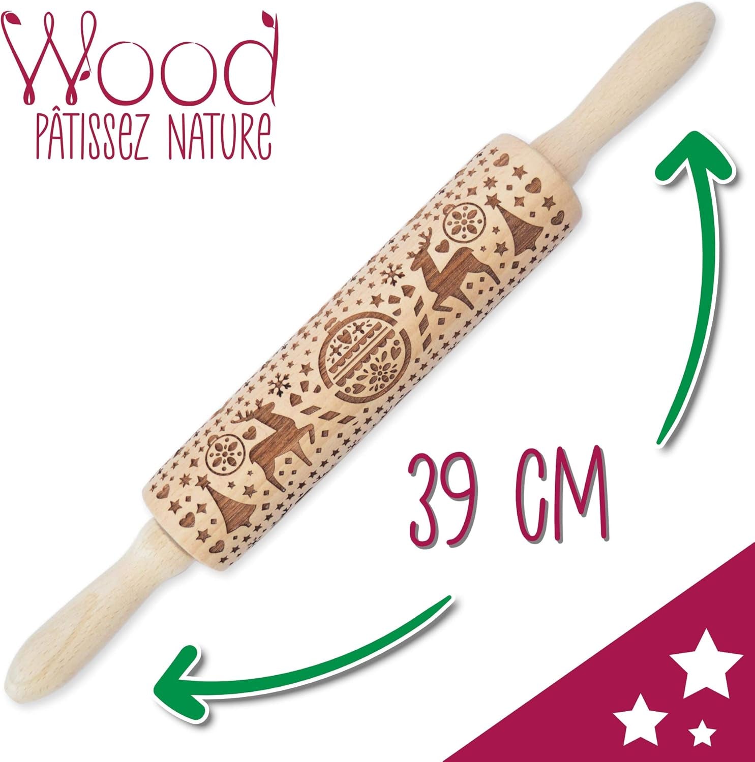 Sucitor din lemn Scrap Cooking „Xmas” cu motive de Crăciun – rolă de embosat cu decorațiuni în relief pentru fursecuri – accesoriu decorativ – 5242