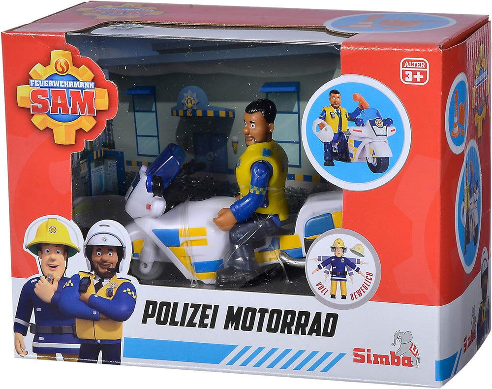 Simba 109251092 - Motocicleta poliției Fireman Sam, Cu figurina Malcolm, Cu accesorii, Sezon 12, De la 3 ani Action figures Naty Shop