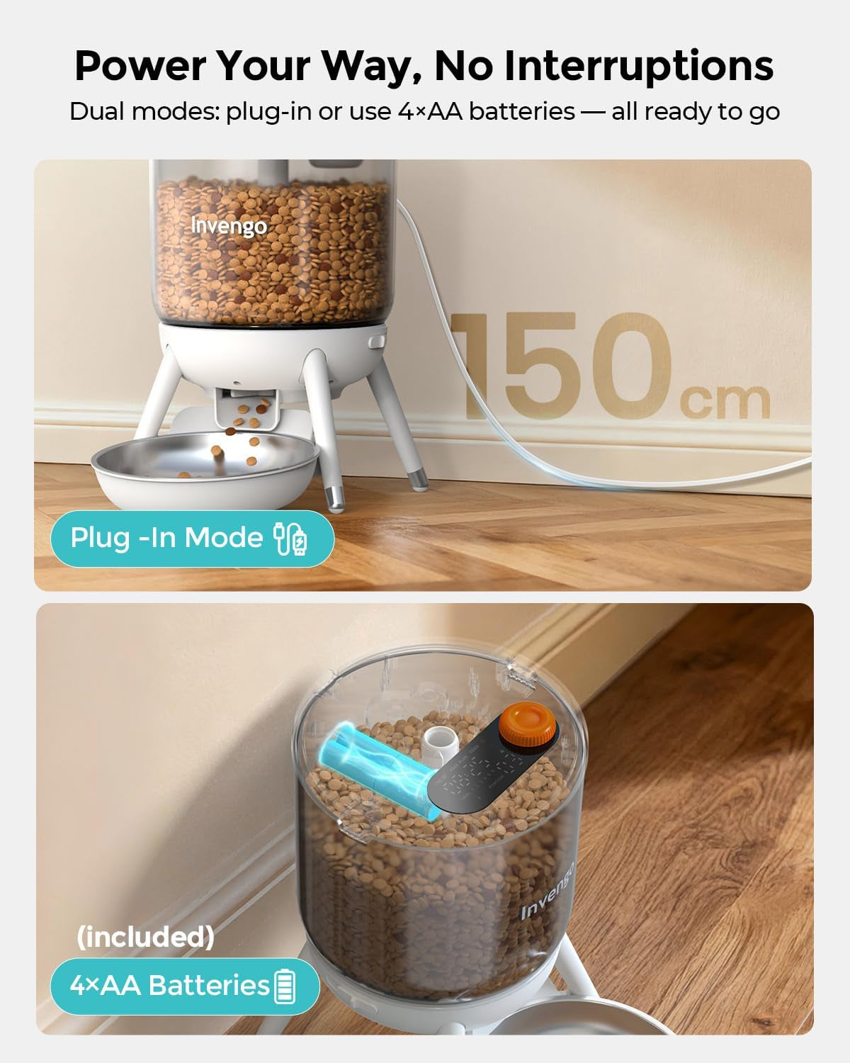 Hrănitor automat pentru pisici, hrănitor pentru pisici controlat cu temporizator, buncăr de 3L, alimentare dublă, distribuitor de hrană uscată pentru pisici și câini, hrănitor pentru pisici, negru (alb)