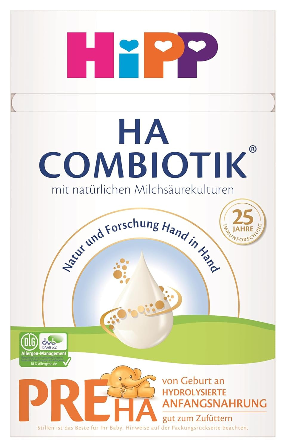 HiPP PRE HA Combiotik (4 x 600g), formulă de lapte praf hidrolizată pentru sugari de la naștere, cu culturi naturale de acid lactic, pentru sisteme imunitare sensibile