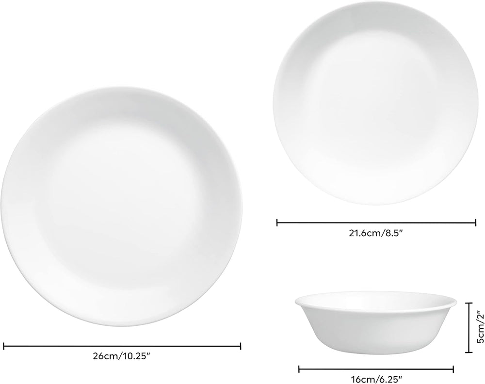 Set de veselă Winter Frost pentru 4 persoane, 12 piese, veselă premium din sticlă Vitrelle™ ultra-durabilă, se poate spăla în mașina de spălat vase, poate fi folosit la cuptorul cu microunde și la cuptorul cu microunde, design festiv de iarnă