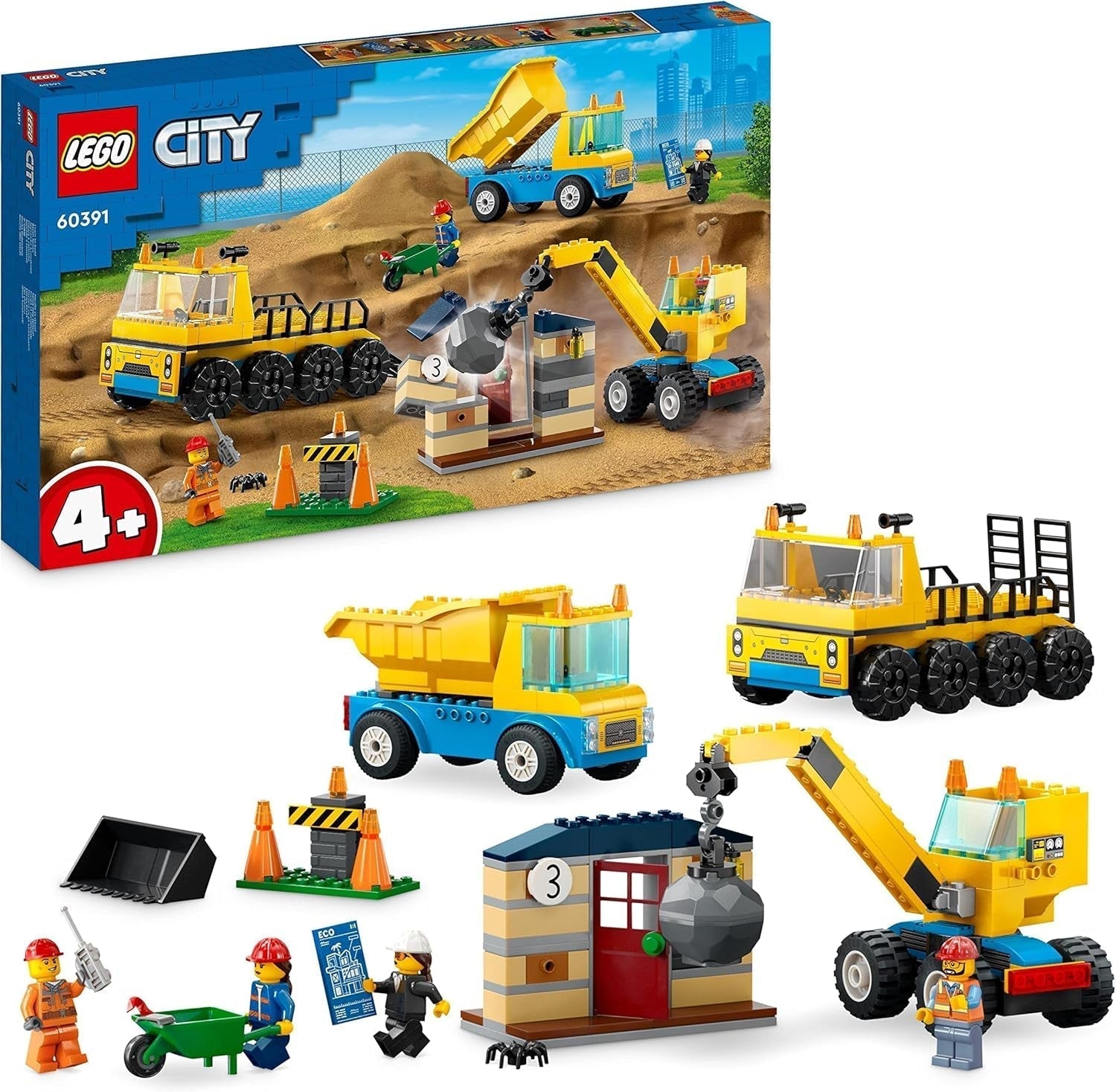 LEGO 60391 Vehicule de construcții urbane și macara cu minge de distrugere, jucărie cu excavator, autobasculantă și vehicule de transport, jucărie educativă pentru copii de 4 ani și peste Seturi de constructie Besuche den LEGO-Store Singur