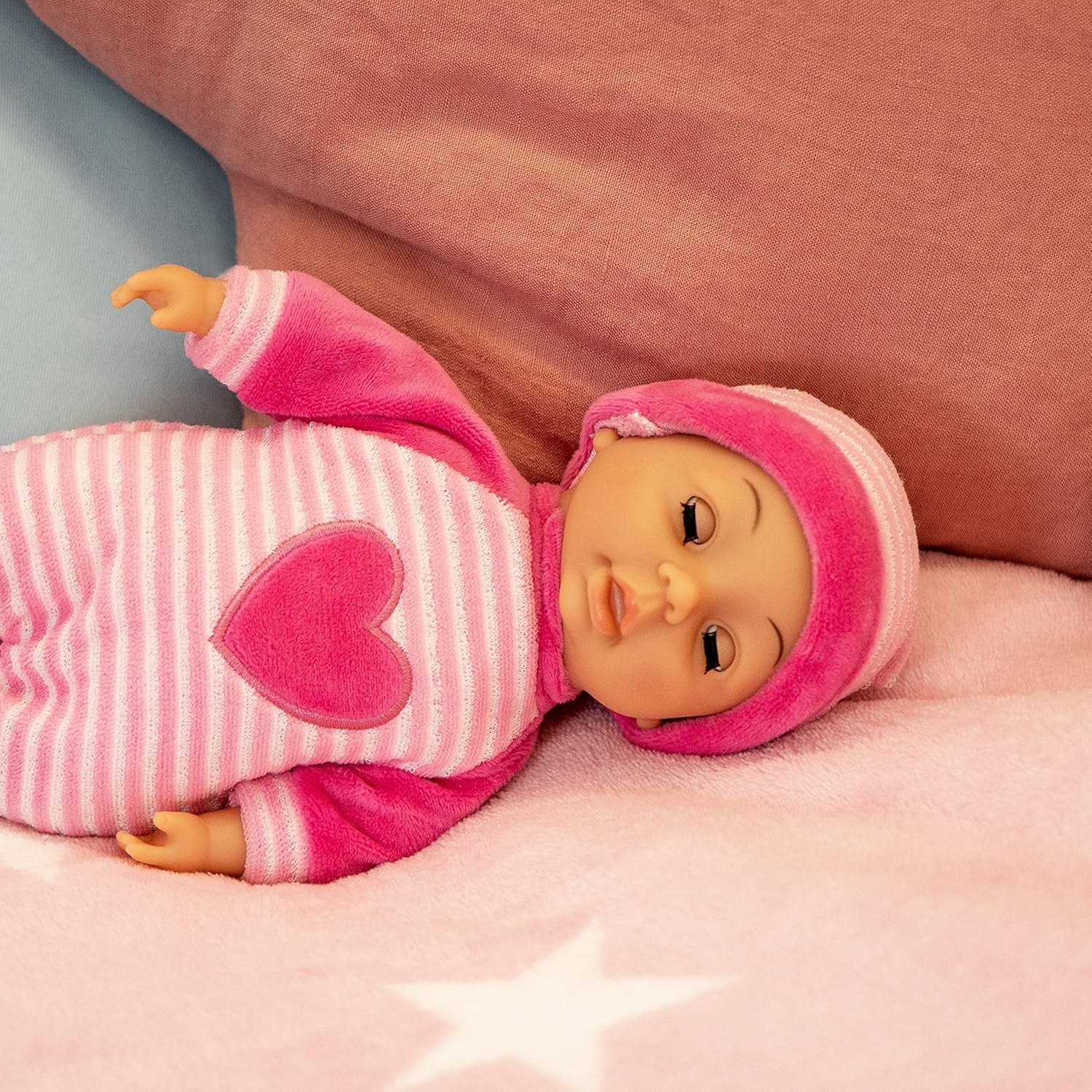 Bayer Design 92802AS My First Baby 28cm, Babypuppe, Weichkörperpuppe mit Schlafaugen, sehr handlich, niedliches Outfit, rosa