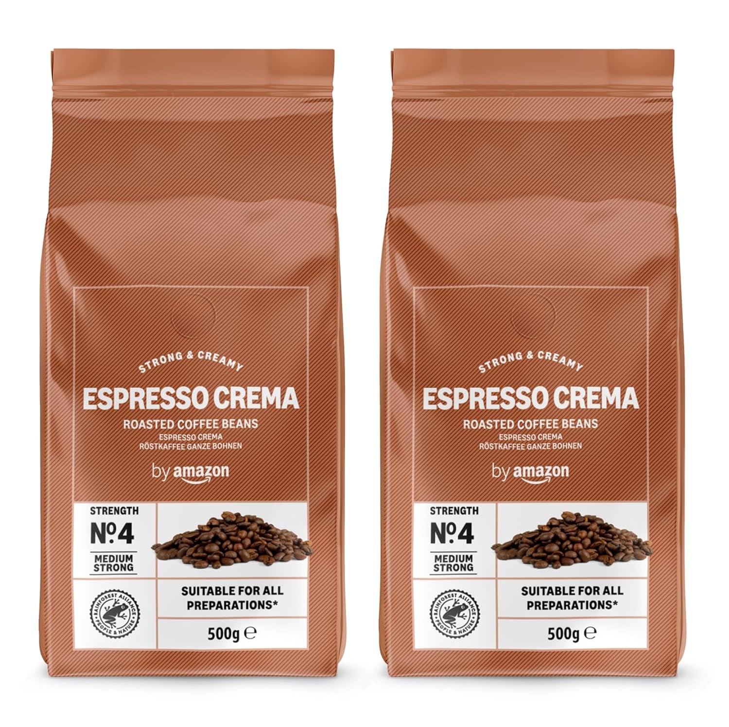 by Amazon Espresso Crema Röstkaffee Ganze Bohnen, 1kg (2 Packs of 500g), Rainforest Alliance-Zertifizierung