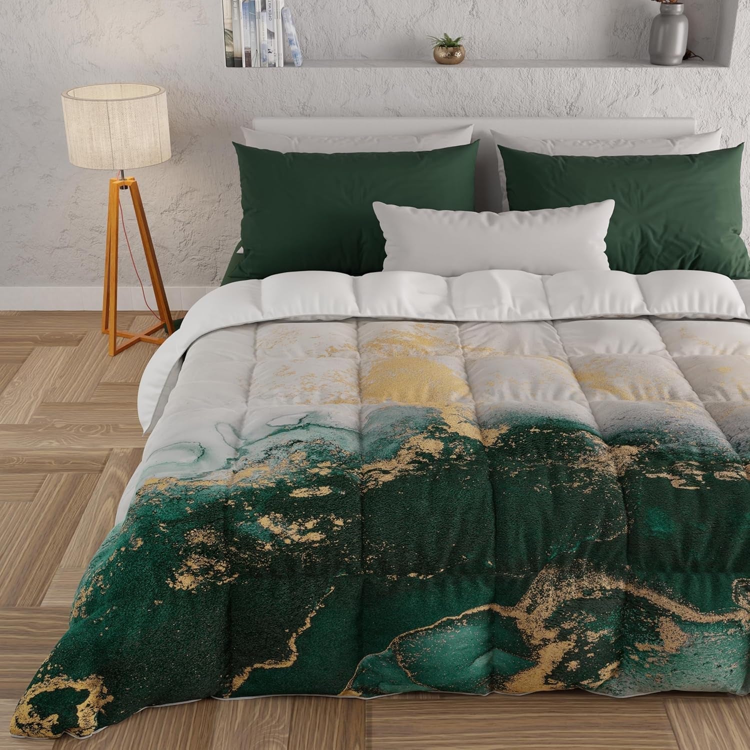 PETTI Artigiani Italiani - Plapumă de iarnă, Plapumă de iarnă, Plapumă simplă, Cu două fețe, Monocolor și imprimare digitală, 100% microfibră antialergică, Made in Italy Plapumi si pilote Naty Shop Emerald marmură Pat de o persoană
