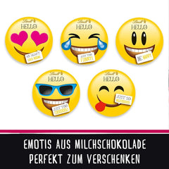 HELLO Mini Emoticoane Ciocolată | 164 g | Aprox. 27 de emoticoane cool în diverse modele, realizate din cea mai fină ciocolată cu lapte | Cadou de ciocolată pentru copii | Pentru decorare (pachet de 2)