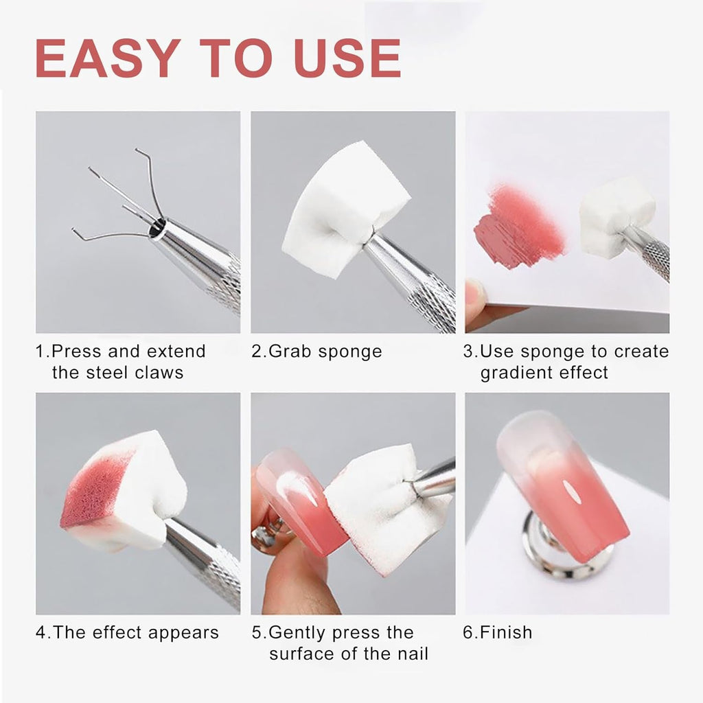 Qufiiry 200 Stück Nail Art Schwämme Mit Metallgreifer, Nagelkunst Schwammpinsel, Maniküre Zubehör Für Nägel, Um Eine Vielzahl Von Gradient Nail Art Patterns Zu Erstellen(Weiß)