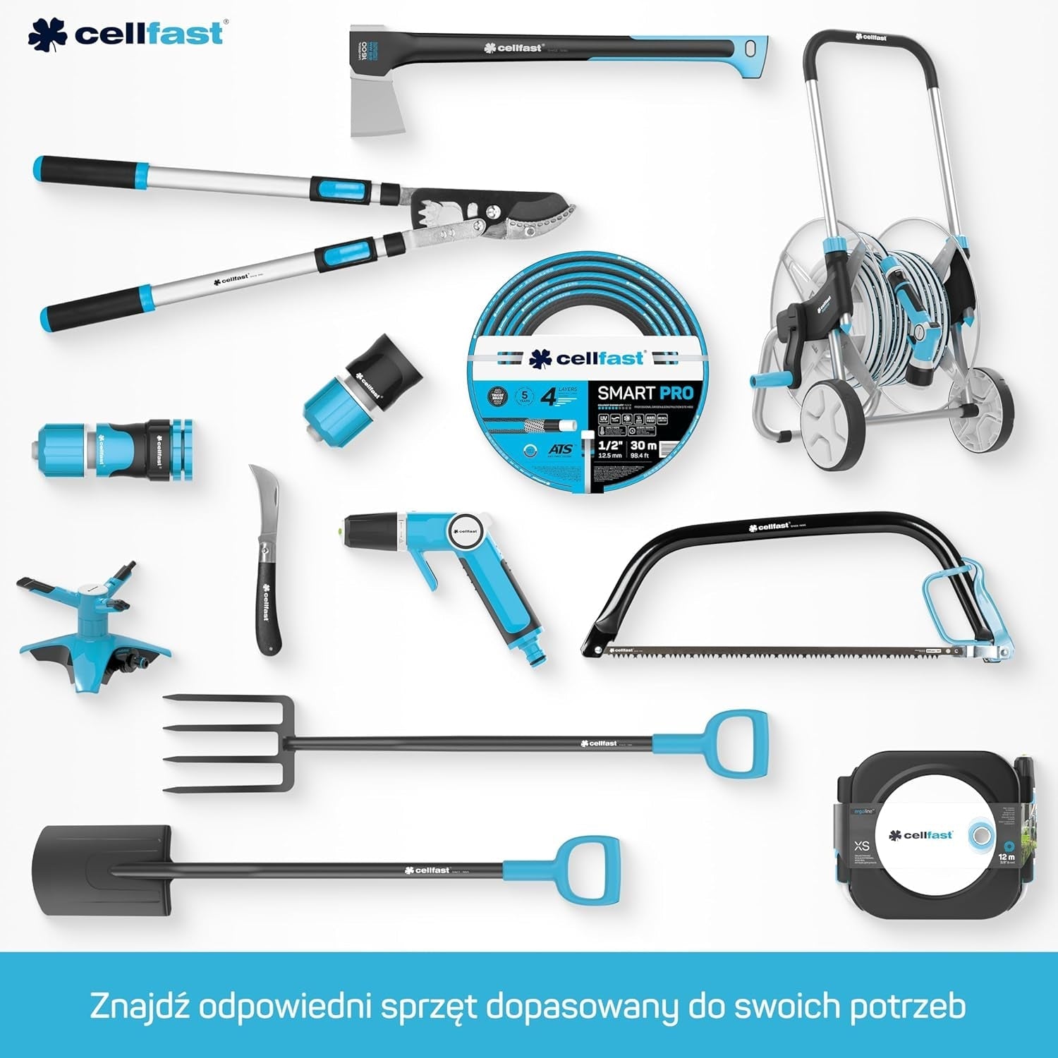 Furtun de grădină Cellfast MULTIFLEX PRO, durabil, cu 6 straturi, împletitură tricotată ATS2, rezistent la UV și alge, fără metale grele, tehnologie de catifea, 35 bar, -20/+65°C, 3/4", 30m