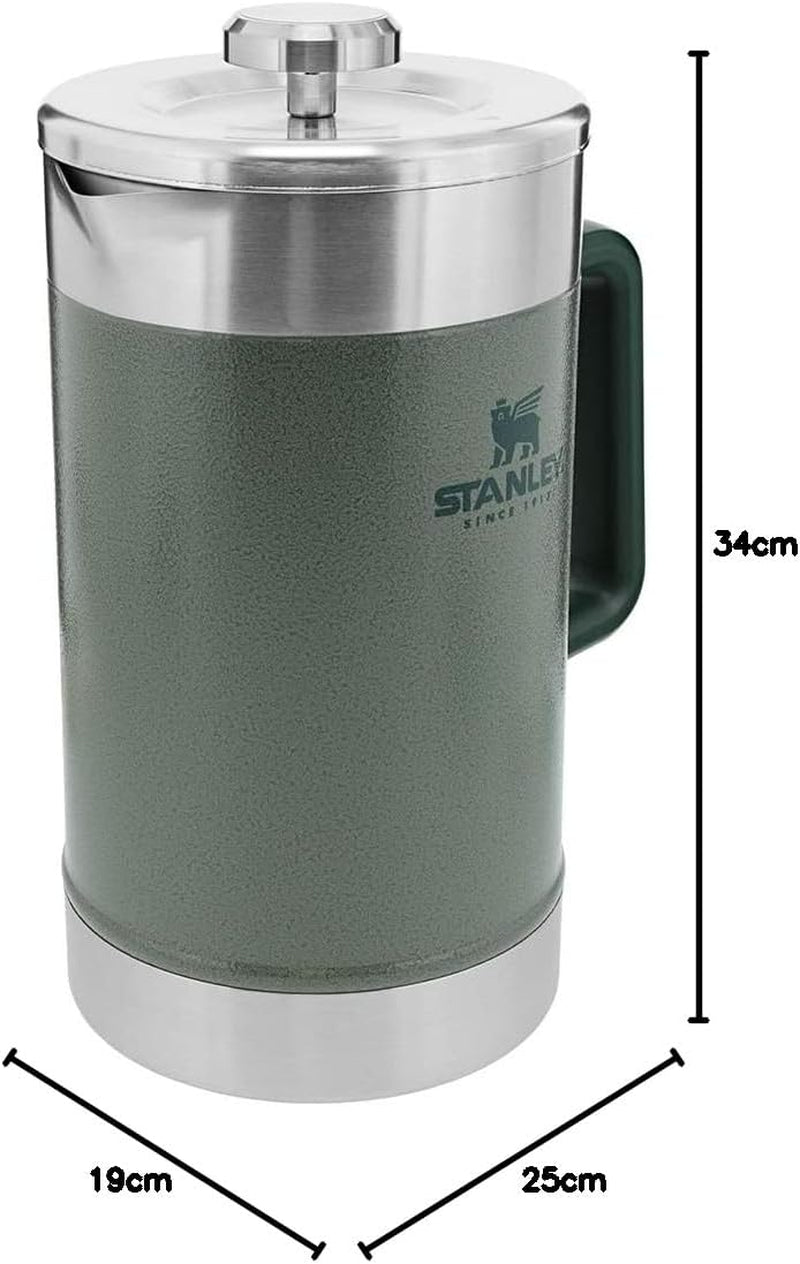 Presă de cafea STANLEY Classic Stay Hot 1.4L Verde Hammertone - Menține cafeaua caldă timp de 4 ore - Sedimente minime - Presă de cafea integrată din oțel inoxidabil - Fără BPA - Se poate spăla în mașina de spălat vase