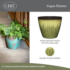 Ghivece de plante Vogue clasice pentru casă și grădină, cu finisaj ceramic de calitate, ghivece de flori moderne pentru utilizare în interior/exterior, jardiniere de verandă rezistente la UV, ghiveci decorativ pentru flori/ierburi (20,3 cm, verde salcie)
