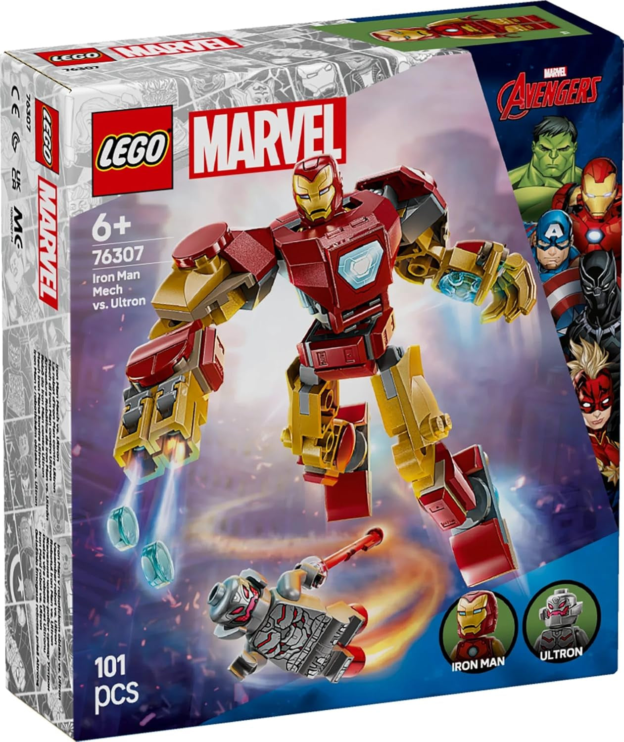 LEGO Marvel Iron Man Mech Vs. Ultron - Jucărie de supererou cu 2 minifigurine - Figură de acțiune cu brațe, picioare și degete mobile - Cadou pentru băieți și fete cu vârsta peste 6 ani 76307 Seturi de constructie Besuche den LEGO-Store