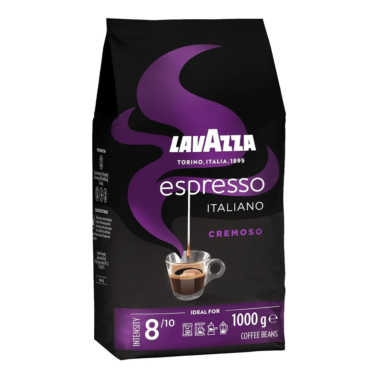 Lavazza Espresso , boabe de cafea pentru mașini de espresso, aromă echilibrată și aromată de fructe și flori, 100% Arabica și Robusta organice Cafea Naty Shop 1 Kg Cremoso