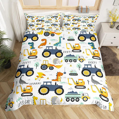Jungen Cartoon Auto Bettwäsche Set 135X200,Kinder Bau Fahrzeuge Tröster Abdeckung Für Kind Kleinkind Teens,Dinosaurier Bettbezug,Traktor Maschinerie Bagger Bettdecke Abdeckung,Lkw Autos Bettwäsche Naty Shop