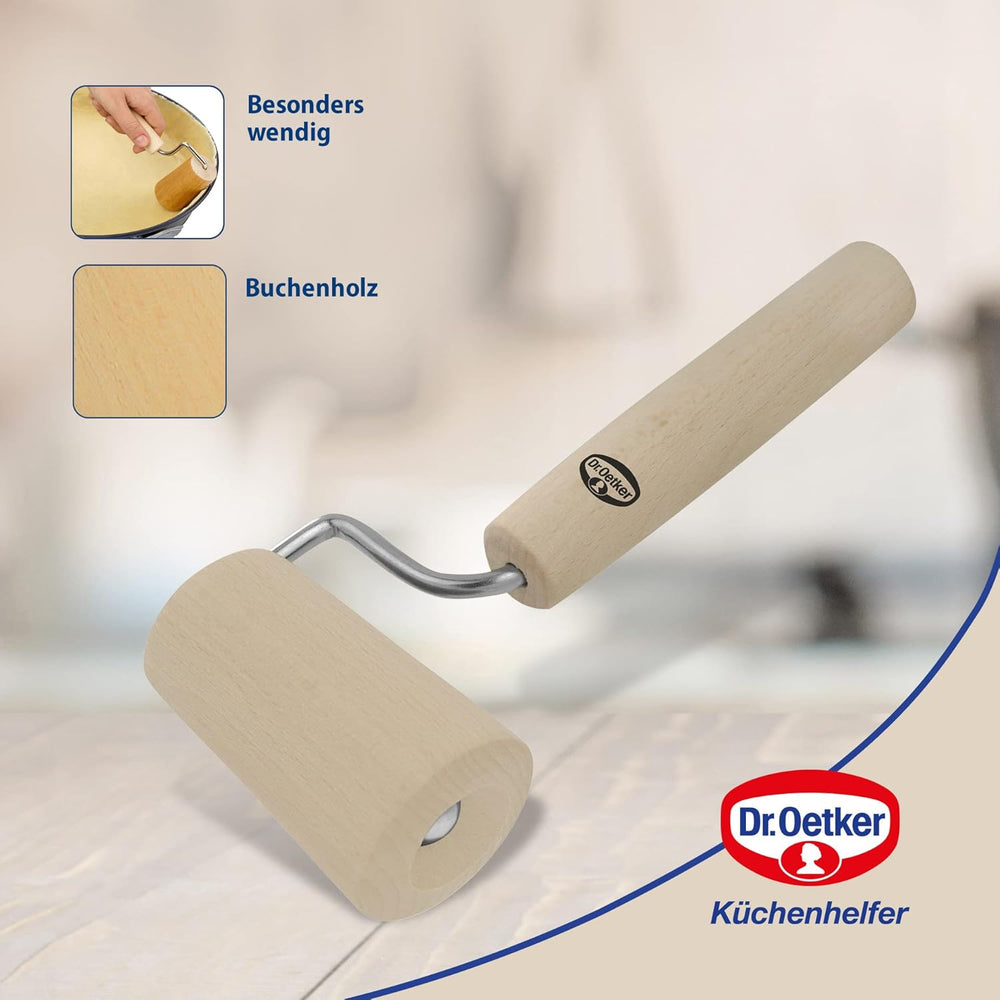 Sucitor din lemn Dr. Oetker – Sucitor din lemn de fag de înaltă calitate – Perfect pentru forme rotunde și pătrate – aprox. 18 x 7 cm, diametru rolă aprox. 4,5 cm