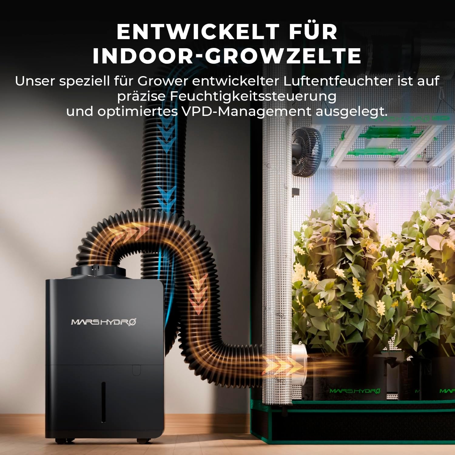 Dezumidificator MARS HYDRO, 12L/zi, Dezghețare automată, Funcție temporizator, Dezumidificator de cameră pentru corturi de creștere, subsoluri și plante, Rezervor de apă de 1,2L