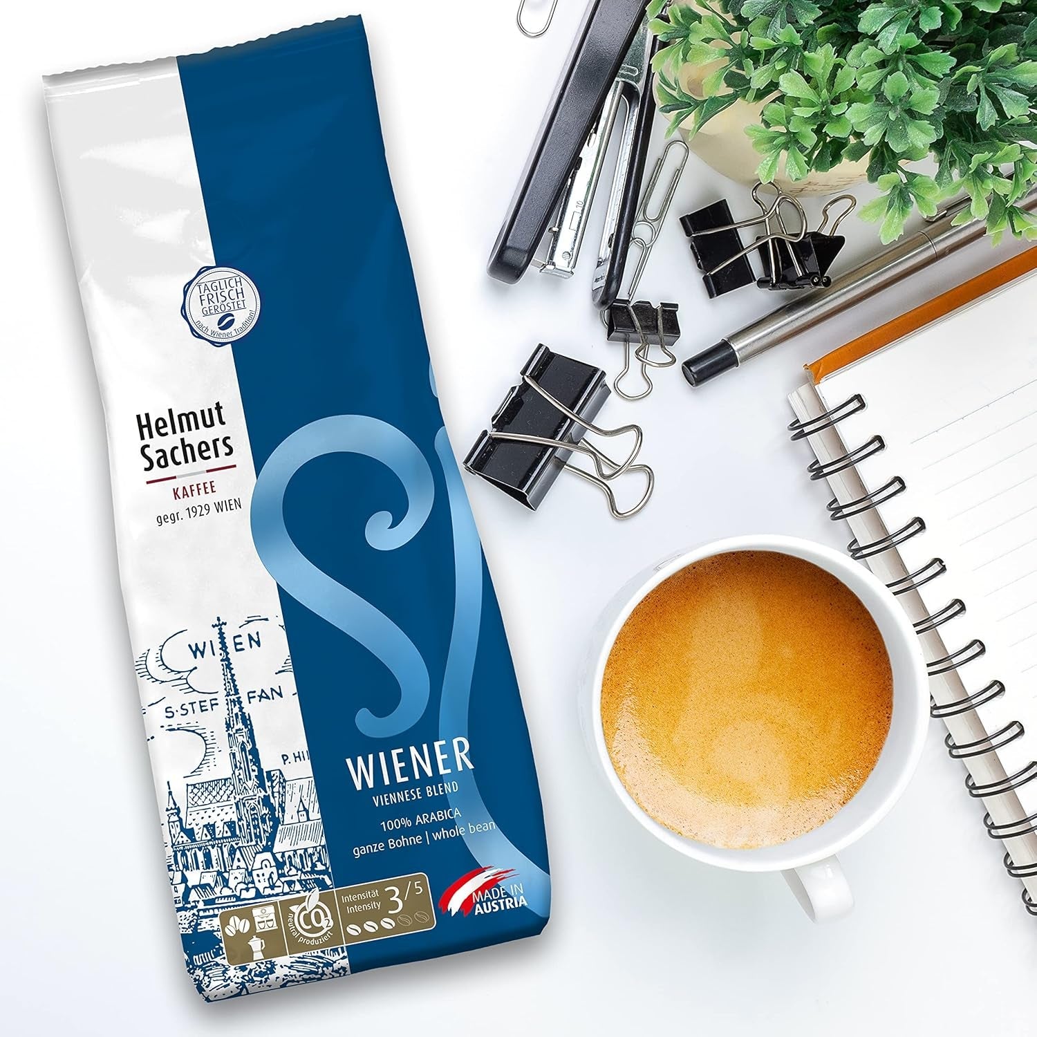 Helmut Sachers Kaffee - amestec vienez, Intensitate 3/5, 100% Arabica, boabe de cafea întregi, 6 X 500G Naty Shop