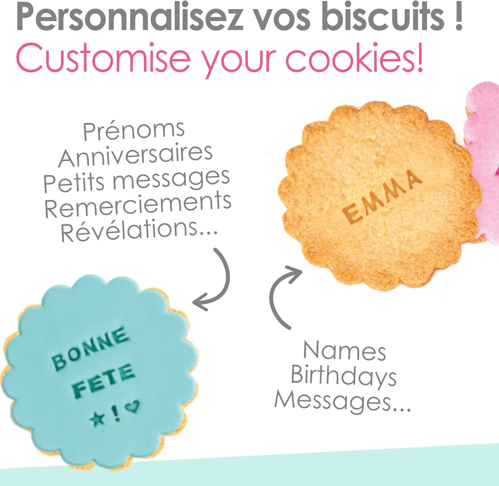 ScrapCooking 3700392420413 Set de ștampile pentru fursecuri, numere și litere – Pentru fondant, fursecuri, copt – Forme de tăiat decorate personalizate, plastic, roz