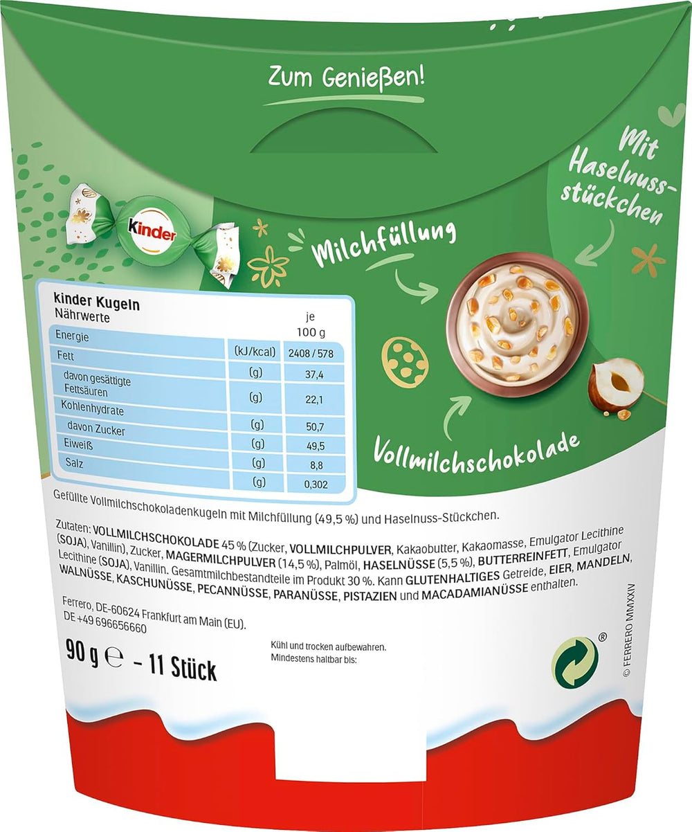 Bile Kinder Milk & Hazelnut Sensations 90g – Bile de ciocolată cu lapte cu umplutură cremoasă de lapte și bucăți de alune – Ciocolată de Paște, dulciuri de Paște – Cadou și suvenir de Paște