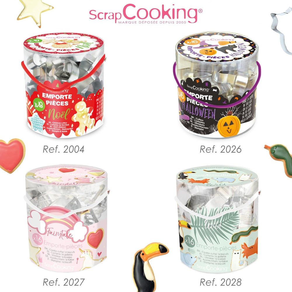 ScrapCooking - Set de 16 forme de biscuiți Unicorn - Forme de biscuiți - 16 piese - Curcubeu, Zână, Sirenă, Coroană, Floare - Formă de copt - Forme de biscuiți din oțel inoxidabil - 2027
