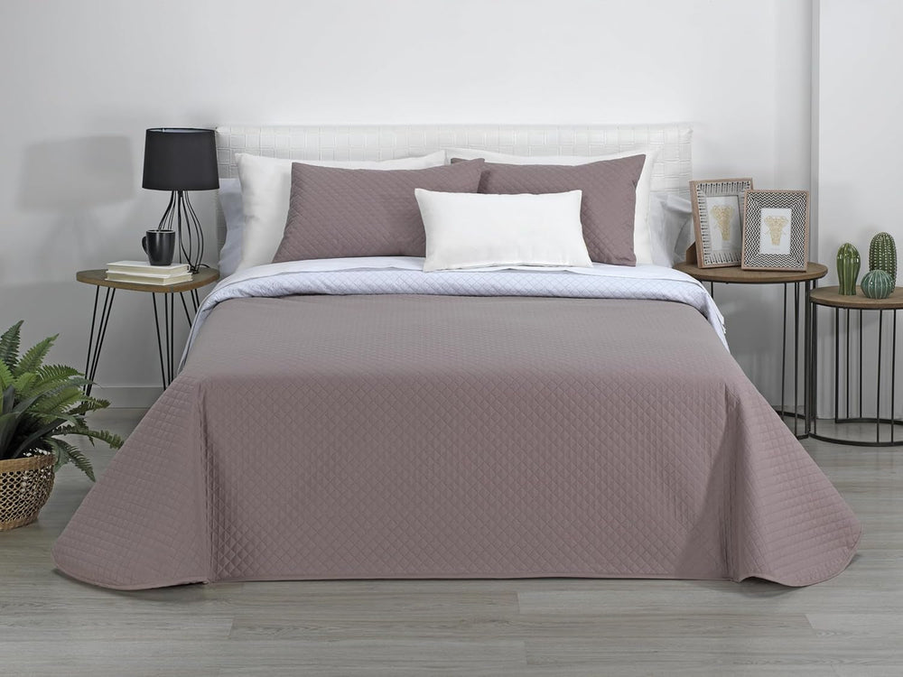 AVA | Cuvertură Reversibil Boutique | Pentru toate anotimpurile | Culoare - Alb/Taupe | Pentru pat de 120/135 cm. pat. (230 X 270 Cm. Ancho X Alto) | Cuvertură cu matlasare Plapumi si pilote Naty Shop