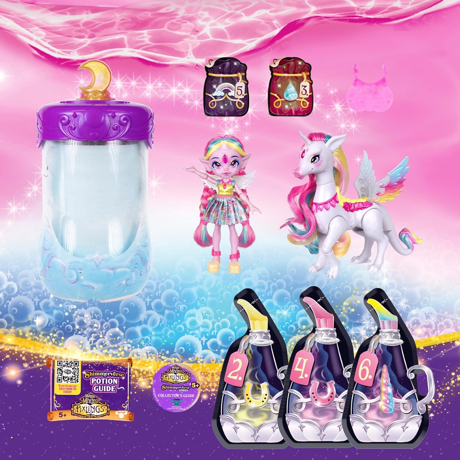 Magic Pixlings Pop + Pony Set mit Puppe und Pony - Magic Unboxing mit speziellen Zaubern - Puppe mit langen Mähnen zum Kämmen - Kinder ab 3 Jahren berühmt - MG104000