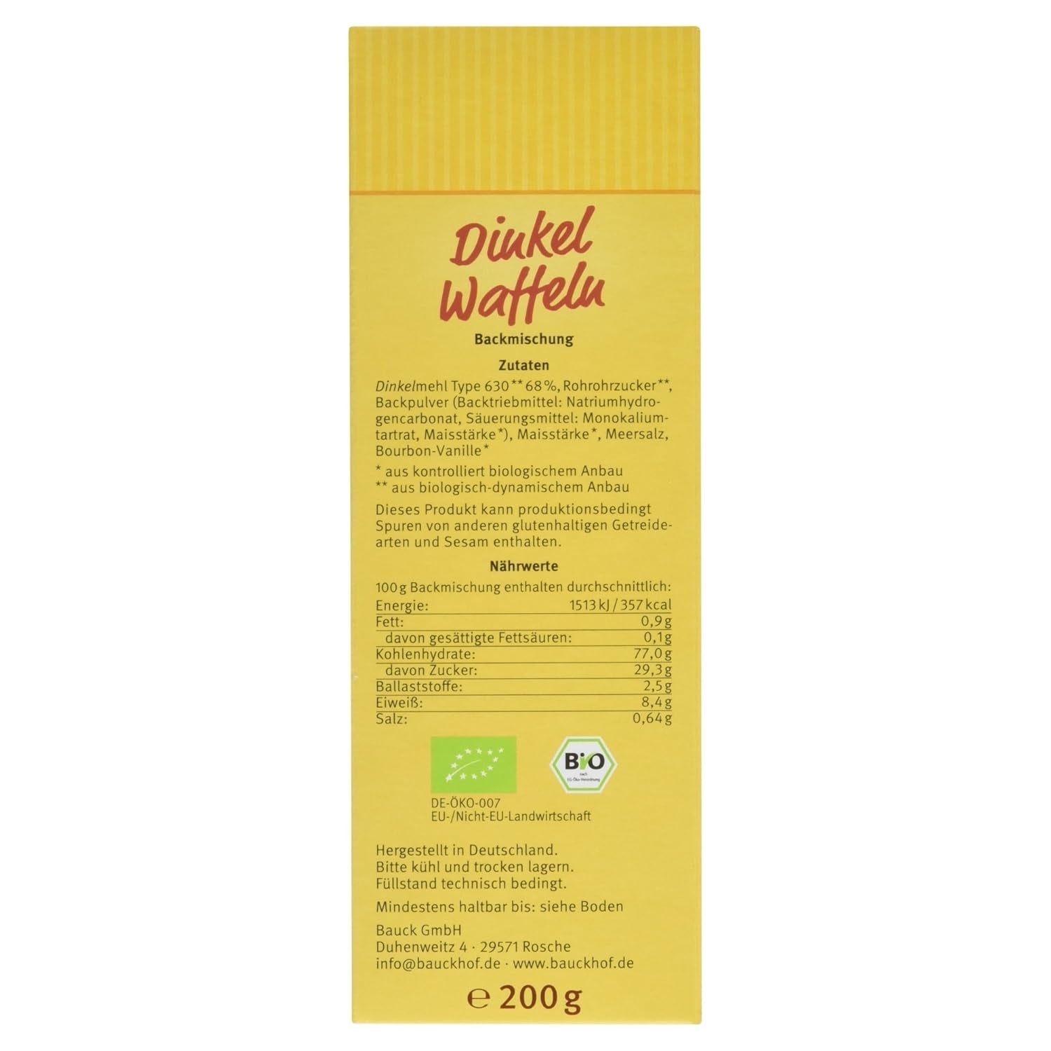 Demeter Bauck Hof Bio Dinkel Waffeln, 200 G Amestec pentru copt si gatit Naty Shop