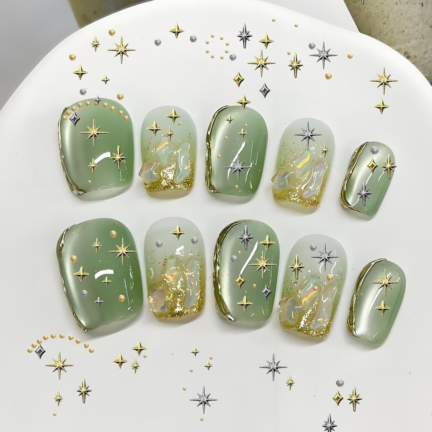 3400 Stück Goldene Und Silberne Sternperlen, Goldene Nagelanhänger, Zubehör Für Nagelschmuck, Schöne Sternnagelanhänger Für Nägel,Nail Art Rhinestones