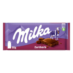 Milka Zartherb – ciocolată alpină neagră cu lapte, cu o notă delicată de cacao, într-un pachet multiplu – 25 x 90g