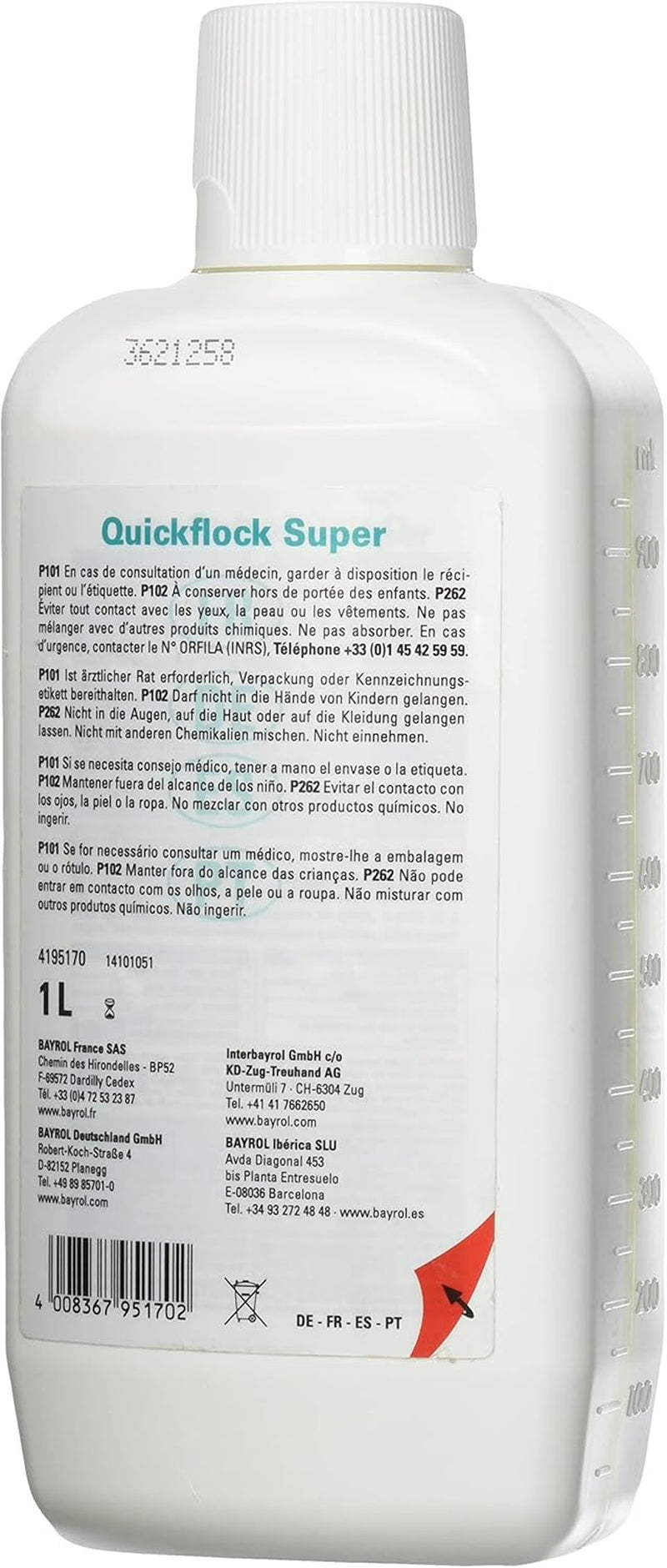 BAYROL Quickflock Super 1 L - Floculant lichid pentru filtre de nisip pentru piscină - Efect de clarificare foarte rapid pentru apa tulbure din piscină - Purificator de apă pentru piscină - Agent de curățare pentru clarificator de piscină