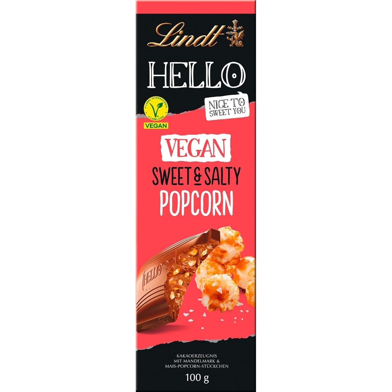 Lindt Chocolate HELLO Vegan Sweet'N Salty Popcorn, baton de 100 grame Naty Shop Default Title