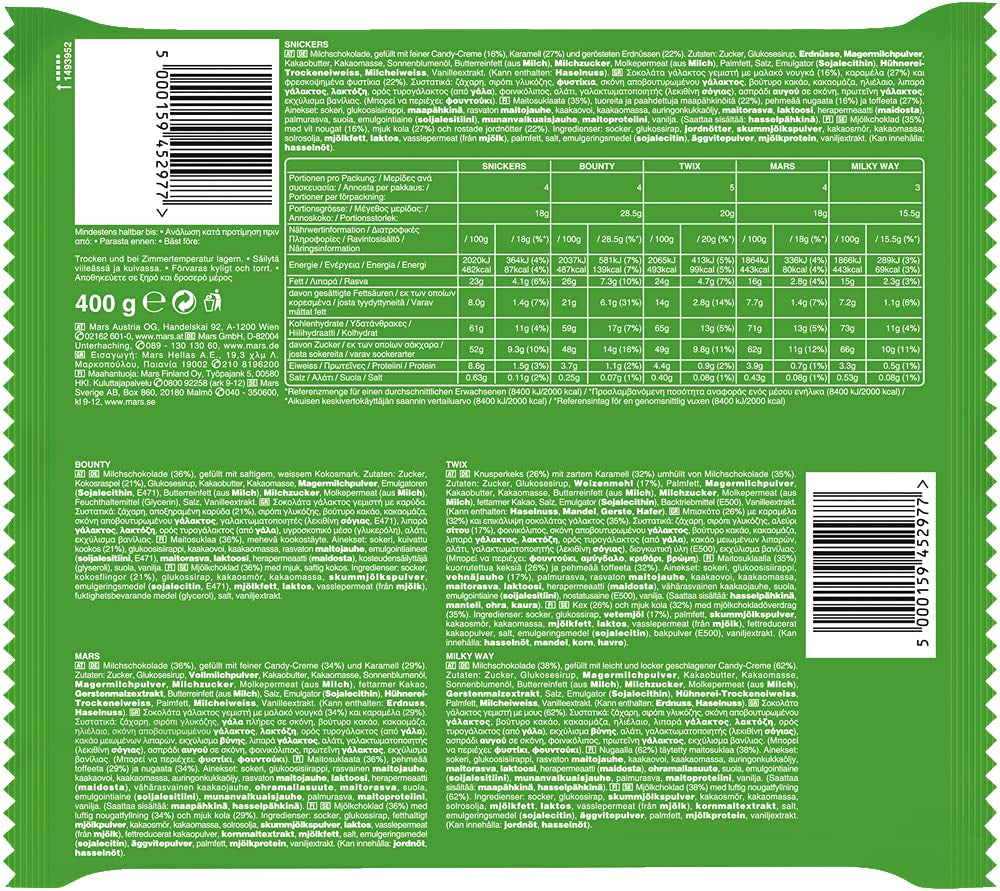 Pliculețe mixte Minis, Snickers, Bounty, Twix, Milky Way, pachet vrac de ciocolată, un pachet (1 x 400 g) (pachet de 5)