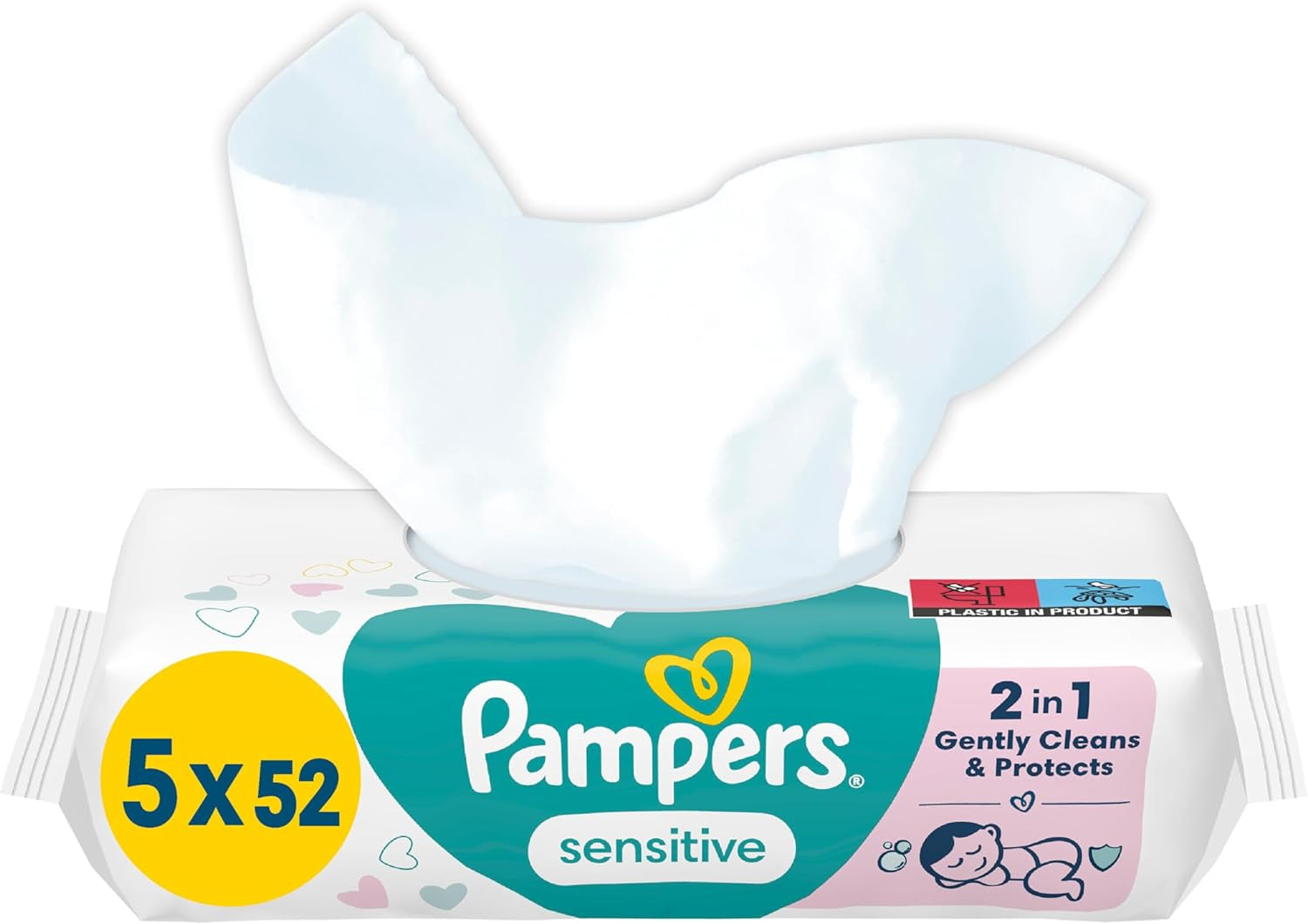 Șervețele umede Pampers Sensitive pentru bebeluși, 15 pachete a câte 80 de șervețele, 1200 de șervețele umede pentru bebeluși, curățare delicată 2 în 1 și protecție a pielii