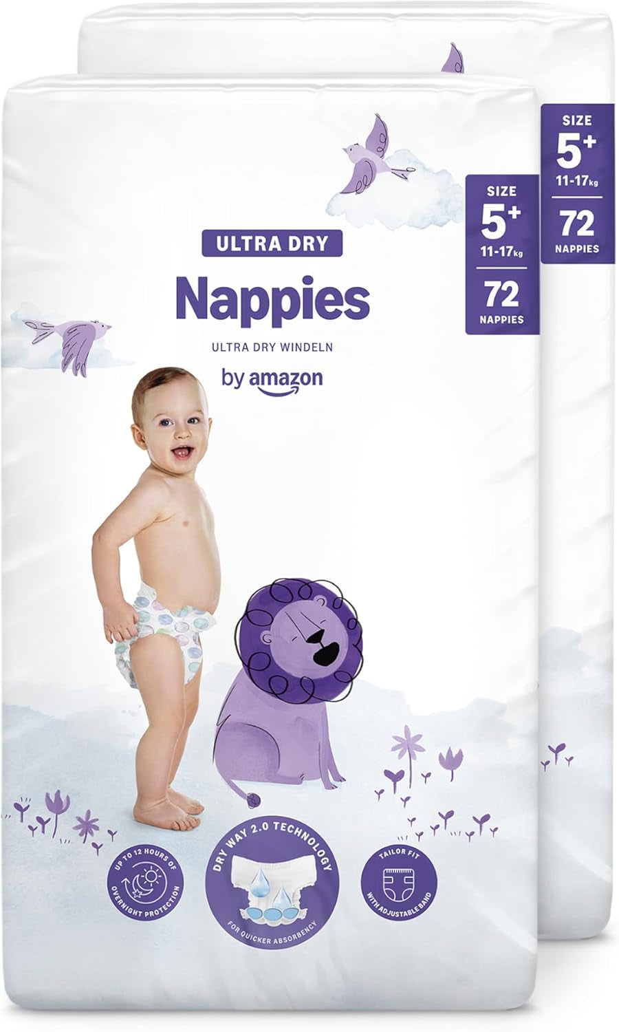 Scutece Ultra Dry de la Amazon, mărimea 3 (4-9 kg) - Cutie lunară, alb, 172 bucăți (2 pachete a câte 86) (Anterior sub marca Mama Bear, produs identic)