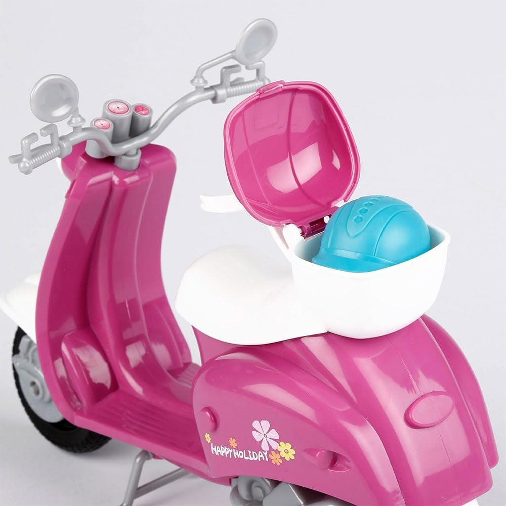 Isabella Gelenkpuppe mit Roller, 30 cm, Motorrad-Spielzeug, inklusive Zubehör, Sonnenbrille, Handy, Selfie-Halterung, Helm, Erfrischung, Puppen für Mädchen, Geschenke ab 3 Jahren (47812)