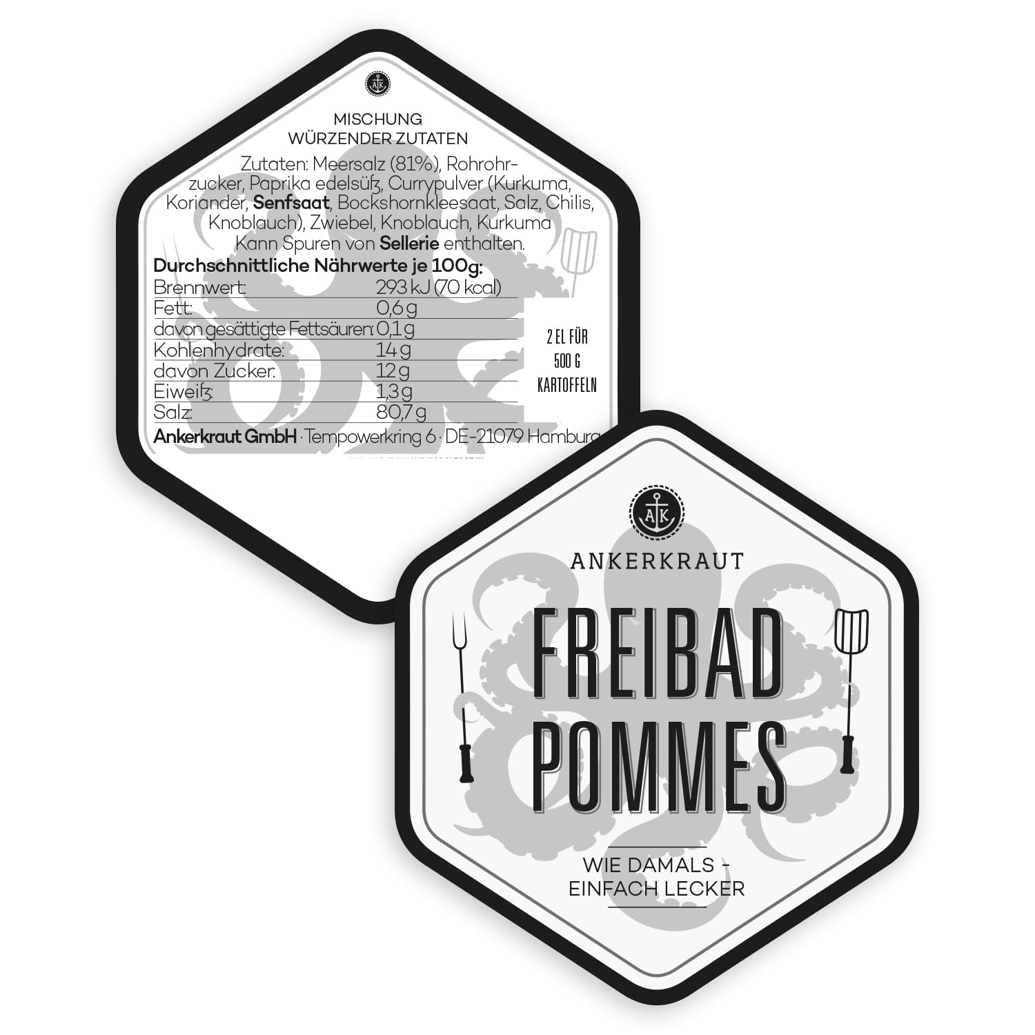 Ankerkraut Freibad Pommes, Mischung würzender Zutaten für Pommes Frites wie vom Freibad-Kiosk, Gewürzsalz, Pommesgenuss zu Hause, 320 g im Streuer