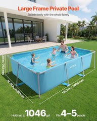 Piscină VEVOR Frame, piscină supraterană, 3000x2000x762 mm, piscină cu cadru din oțel, piscină dreptunghiulară cu cadru din oțel, piscină cu cadru pentru grădină, piscină de grădină cu o capacitate de apă de 3960 L, pentru 4-5 persoane, albastră