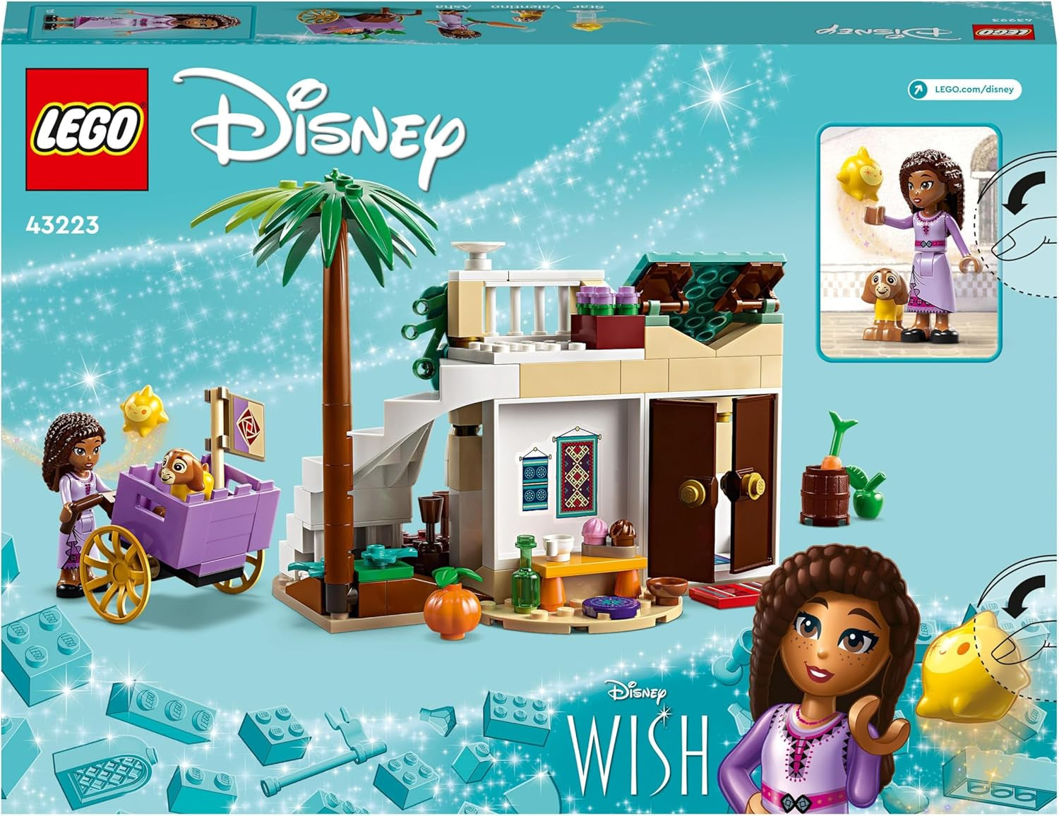 LEGO 43223 Disney Wish Asha în orașul Rosas, set de film Wish cu piață, mini păpușă Asha, Valentino ca capră de jucărie și figuri de stele, cadou pentru copii de la 6 ani, fete și băieți Seturi de constructie Besuche den LEGO-Store